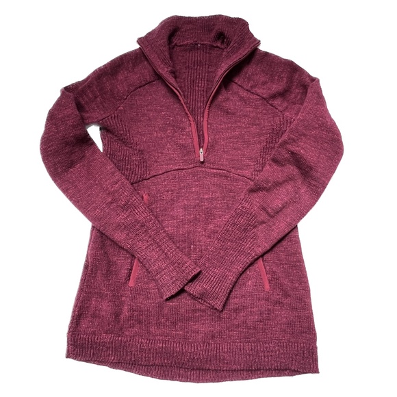 Lululemon Summit Stride Sweater S Heathered Deep Rouge Cotton 1/4 Zip Pull On - Picture 1 of 8